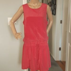 100% silk J Crew coral sleeveless  drop waist summer dress size large